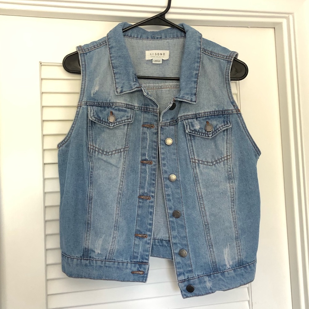 Cisono Lightly Distressed Denim Vest Size Large.